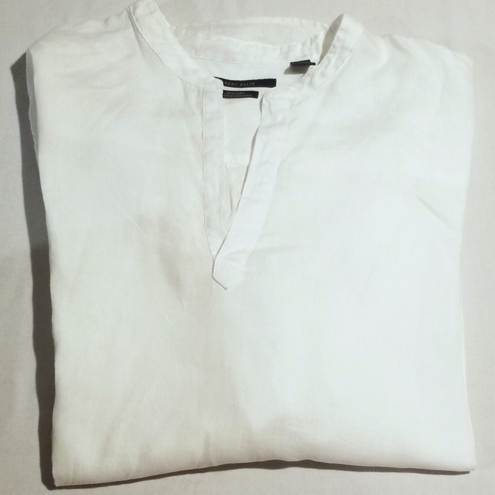 Perry Ellis White Linen Long Sleeve Shirt 2X